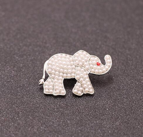 بروش الفيل اللؤلؤي - هدية دبوس مجوهرات نسائي باللونين الأحمر والأبيض in Kuwait