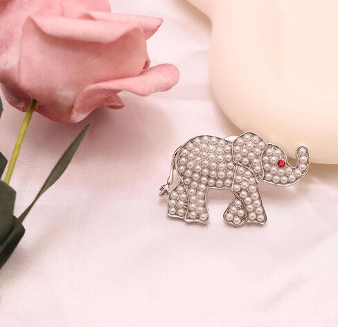 بروش الفيل اللؤلؤي - هدية دبوس مجوهرات نسائي باللونين الأحمر والأبيض in Kuwait