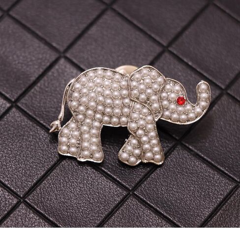بروش الفيل اللؤلؤي - هدية دبوس مجوهرات نسائي باللونين الأحمر والأبيض in Kuwait
