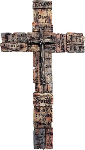 Top Brass Inspirational Rustic Wood-Look Wall Cross with Faux Iron Center – Resin Scripture Cross - Religious Sayings Jesus Art Sculpture in Saudi Arabia