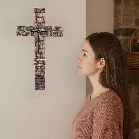 Top Brass Inspirational Rustic Wood-Look Wall Cross with Faux Iron Center – Resin Scripture Cross - Religious Sayings Jesus Art Sculpture in Saudi Arabia