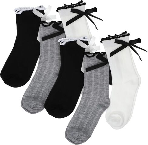 6Pairs Cute Ruffle Bow Socks for Women, Ruffle Frilly Ankle Crew Socks Coquette Soft Breathable Cotton Socks for Women in Saudi Arabia