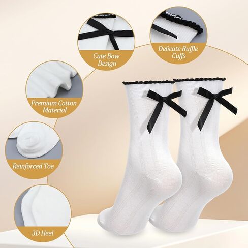 6Pairs Cute Ruffle Bow Socks for Women, Ruffle Frilly Ankle Crew Socks Coquette Soft Breathable Cotton Socks for Women in Saudi Arabia
