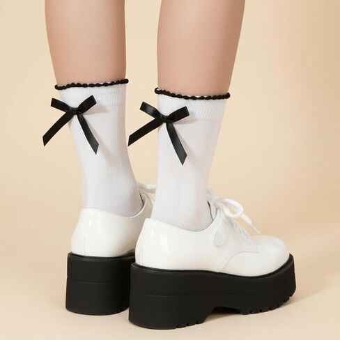6Pairs Cute Ruffle Bow Socks for Women, Ruffle Frilly Ankle Crew Socks Coquette Soft Breathable Cotton Socks for Women in Saudi Arabia