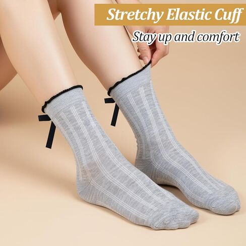 6Pairs Cute Ruffle Bow Socks for Women, Ruffle Frilly Ankle Crew Socks Coquette Soft Breathable Cotton Socks for Women in Saudi Arabia
