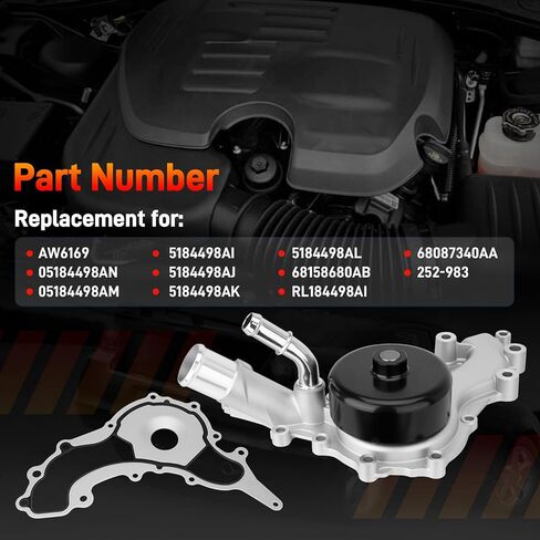 مضخة مياه AW6169 مع حشية متوافقة مع 2011-2019 دودج كرايسلر جيب رام 3.6 لتر V6 استبدال لـ 05184498AN 05184498AM 5184498AI 5184498AJ 5184498AK 5184498AL 68158680AB RL184498AI 68087340AA 252-983 in Saudi Arabia