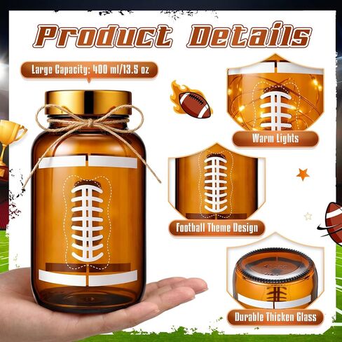 6 Sets Football Centerpieces for Table LED Light Football Mason Jars Vase Table Toppers Decor for Home Touch Down Rugby Day Decoration for Game Sports Birthday Party Supplies in Saudi Arabia