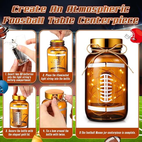 6 Sets Football Centerpieces for Table LED Light Football Mason Jars Vase Table Toppers Decor for Home Touch Down Rugby Day Decoration for Game Sports Birthday Party Supplies in Saudi Arabia