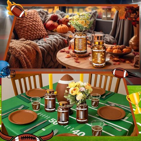 6 Sets Football Centerpieces for Table LED Light Football Mason Jars Vase Table Toppers Decor for Home Touch Down Rugby Day Decoration for Game Sports Birthday Party Supplies in Saudi Arabia