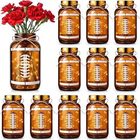 6 Sets Football Centerpieces for Table LED Light Football Mason Jars Vase Table Toppers Decor for Home Touch Down Rugby Day Decoration for Game Sports Birthday Party Supplies in Saudi Arabia