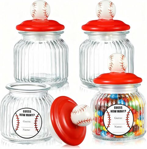 4 مجموعات من الجرار الزجاجية للبيسبول، برطمانات حلوى البيسبول مع غطاء وملصق، حاوية حلوى البيسبول سعة 22oz، هدية كبيرة ومضحكة للاعبي الفريق واللاعبين الرياضيين والحفلات المفضلة لتزيين المنزل in Kuwait