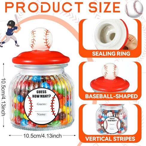 4 مجموعات من الجرار الزجاجية للبيسبول، برطمانات حلوى البيسبول مع غطاء وملصق، حاوية حلوى البيسبول سعة 22oz، هدية كبيرة ومضحكة للاعبي الفريق واللاعبين الرياضيين والحفلات المفضلة لتزيين المنزل in Kuwait