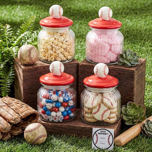 4 مجموعات من الجرار الزجاجية للبيسبول، برطمانات حلوى البيسبول مع غطاء وملصق، حاوية حلوى البيسبول سعة 22oz، هدية كبيرة ومضحكة للاعبي الفريق واللاعبين الرياضيين والحفلات المفضلة لتزيين المنزل in Kuwait