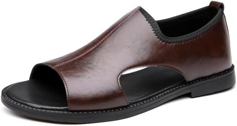 Men's Casual Slip-On Sandals - Black Open Toe Shoes with Rubber Sole, Comfortable for Spring/Summer Outdoor Wear, Strappy Sandals in Saudi Arabia