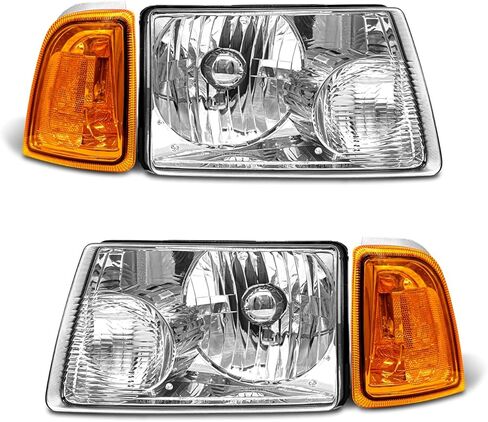 fit 2001-2011 Ford Ranger Headlamp for 01 02 03 04 05 06 07 08 09 10 11 Ranger Headlight Assembly with Clear Lens Chrome Housing Amber Reflector Replacement Driver Passenger Side in Saudi Arabia
