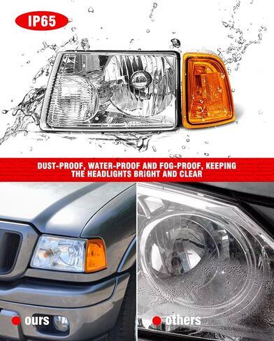 fit 2001-2011 Ford Ranger Headlamp for 01 02 03 04 05 06 07 08 09 10 11 Ranger Headlight Assembly with Clear Lens Chrome Housing Amber Reflector Replacement Driver Passenger Side in Saudi Arabia