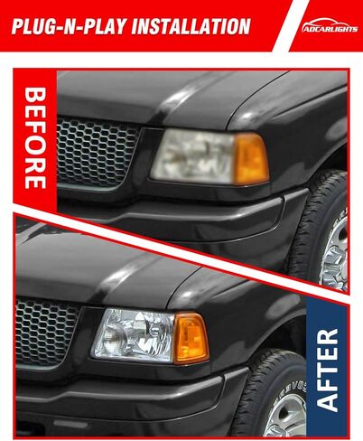fit 2001-2011 Ford Ranger Headlamp for 01 02 03 04 05 06 07 08 09 10 11 Ranger Headlight Assembly with Clear Lens Chrome Housing Amber Reflector Replacement Driver Passenger Side in Saudi Arabia