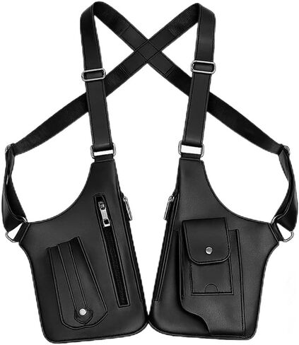 حقيبة جلدية مزدوجة الكتف للإبط للرجال، حافظة تحت الإبط قابلة للتعديل مع جيوب مخفية، حقيبة كروس مضادة للسرقة بدون استخدام اليدين للسفر والعمل والحمل اليومي (أسود) in Kuwait