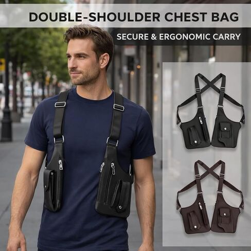 حقيبة جلدية مزدوجة الكتف للإبط للرجال، حافظة تحت الإبط قابلة للتعديل مع جيوب مخفية، حقيبة كروس مضادة للسرقة بدون استخدام اليدين للسفر والعمل والحمل اليومي (أسود) in Kuwait