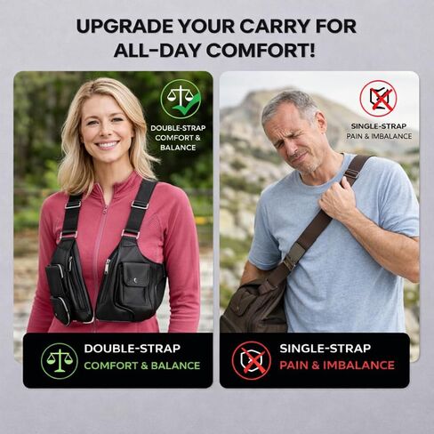 حقيبة جلدية مزدوجة الكتف للإبط للرجال، حافظة تحت الإبط قابلة للتعديل مع جيوب مخفية، حقيبة كروس مضادة للسرقة بدون استخدام اليدين للسفر والعمل والحمل اليومي (أسود) in Kuwait