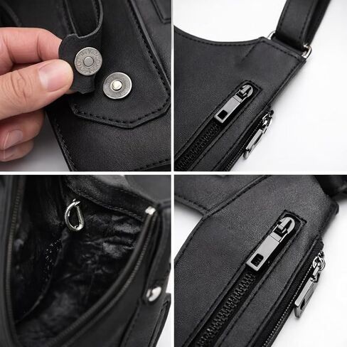 حقيبة جلدية مزدوجة الكتف للإبط للرجال، حافظة تحت الإبط قابلة للتعديل مع جيوب مخفية، حقيبة كروس مضادة للسرقة بدون استخدام اليدين للسفر والعمل والحمل اليومي (أسود) in Kuwait