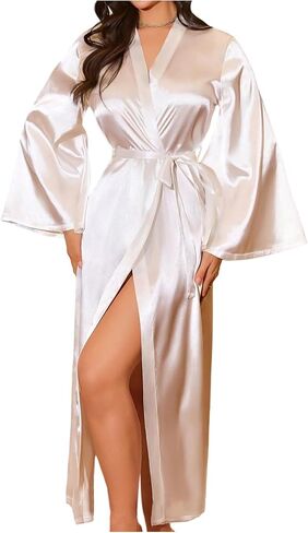 SHENHE Women's Flared Sleeve Full-Length Satin Robes Kimonos Silky Bath Robe Dressing Gowns in Saudi Arabia