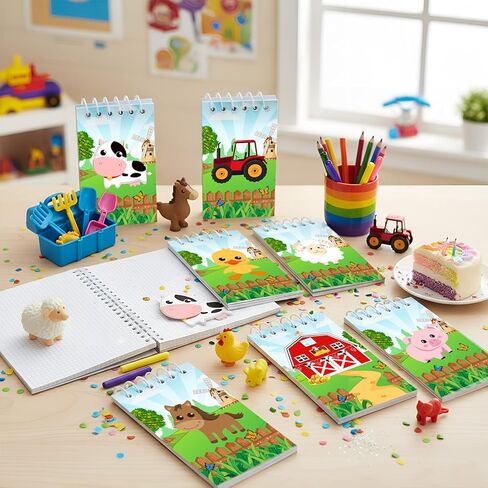 24 Pieces Mini Farm Animal Notepad Farm Party Favors Spiral Notepads Bulk Teacher Classroom Reward Prizes Pinata Gift Bags Suffer Fillers for Girls Boys Birthday Party Baby Shower (Cute Style) in Kuwait