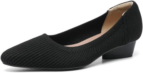 Women's Low Chunky Heel Shoes Knit Ladies Low Block Dressy Comfortable Classic Office Closed Toe Pumps in Saudi Arabia