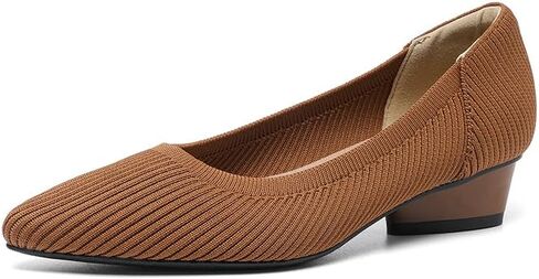 Women's Low Chunky Heel Shoes Knit Ladies Low Block Dressy Comfortable Classic Office Closed Toe Pumps in Saudi Arabia