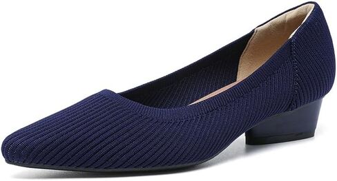 Women's Low Chunky Heel Shoes Knit Ladies Low Block Dressy Comfortable Classic Office Closed Toe Pumps in Saudi Arabia