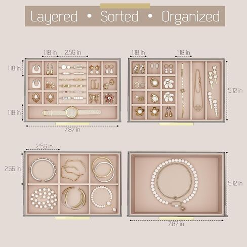 منظمو صناديق المجوهرات ذات 4 أدراج من FOLLOWIN وتخزينها مع إطار PET شفاف، حقيبة تخزين مجوهرات بغطاء شفاف للنساء، منظم حامل سوار وقلادة وحلقة القرط in Kuwait