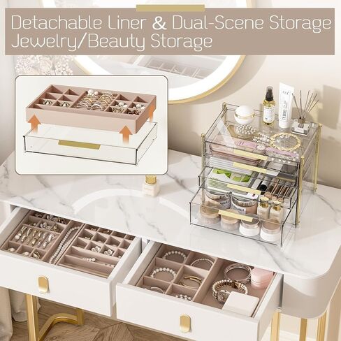 منظمو صناديق المجوهرات ذات 4 أدراج من FOLLOWIN وتخزينها مع إطار PET شفاف، حقيبة تخزين مجوهرات بغطاء شفاف للنساء، منظم حامل سوار وقلادة وحلقة القرط in Kuwait