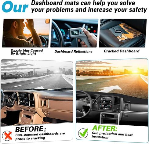 حصيرة غطاء لوحة القيادة، سجادة مخملية فاخرة لسيارة 2007-2014 Chevy Tahoe Suburban GMC Yukon XL، 2007-2013 Silverado Sierra Avalanche، ملحقات حماية من الشمس (أسود، Y24) in Kuwait