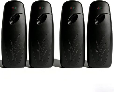 موزع رش تلقائي - معطر هواء بخاخ للغرفة مكون من 4 عبوات، تصميم مثبت على الحائط أو سطح المكتب للاستخدام المنزلي والتجاري - معطر هواء يعمل بالبطارية (أسود) in Kuwait