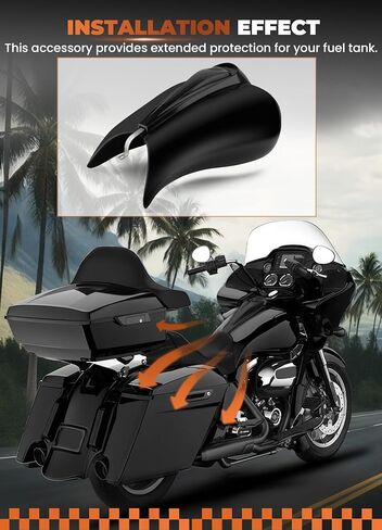 Vivid Black Stretched Tank Covers Extended Gallon Fuel Shrouds Protection&Low-Profile Tank Dash Console&Pop-Up Fuel Tank Cap Compatible with Harley Touring Street Glide,Road Glide,Tri Glide 2009-2023 in Kuwait