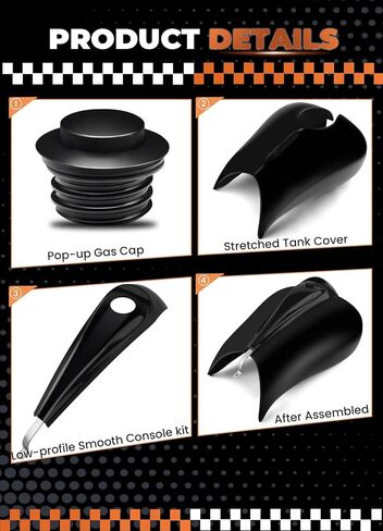 Vivid Black Stretched Tank Covers Extended Gallon Fuel Shrouds Protection&Low-Profile Tank Dash Console&Pop-Up Fuel Tank Cap Compatible with Harley Touring Street Glide,Road Glide,Tri Glide 2009-2023 in Kuwait