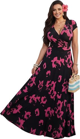KOH KOH Womens Short Cap Sleeve Summer Floral Print Long Casual Maxi Dress in Kuwait