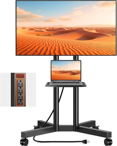 عربة تلفزيون متنقلة من TVON بعجلات لأجهزة تلفزيون بشاشة منحنية مسطحة مقاس 40-80 بوصة LCD LED OLED، حامل تلفزيون دوار قابل للتعديل يحمل ما يصل إلى 110 رطل، حامل تلفزيون خارجي عربة بحد أقصى VESA 600x400 مم in Saudi Arabia