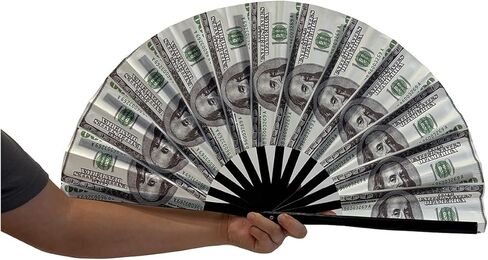 مروحة قابلة للطي بالأشعة فوق البنفسجية متوهجة مقاس 25 بوصة من الخيزران مروحة يد صيفية للشفاه + ديكور بالدولار لحفلات الرقص وحفلات الزفاف والنادي الليلي والمهرجانات الكبيرة in Kuwait