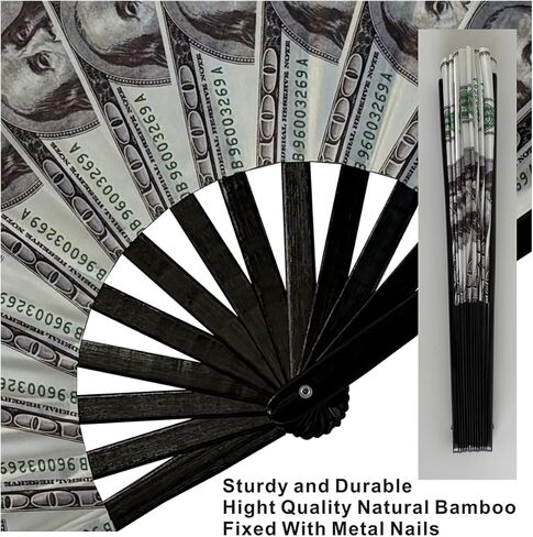 مروحة قابلة للطي بالأشعة فوق البنفسجية متوهجة مقاس 25 بوصة من الخيزران مروحة يد صيفية للشفاه + ديكور بالدولار لحفلات الرقص وحفلات الزفاف والنادي الليلي والمهرجانات الكبيرة in Kuwait