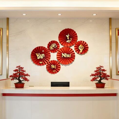KYMY Vietnamese New Year Red Paper Fans Set, 2026 Tết Nguyên Đán Wall Decorations, Asian Lunar New Year Spring Festival Fan Decor for Party Home Wall Display, Trang Trí Tường Năm Mới Việt NAM in Saudi Arabia