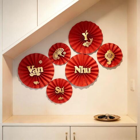 KYMY Vietnamese New Year Red Paper Fans Set, 2026 Tết Nguyên Đán Wall Decorations, Asian Lunar New Year Spring Festival Fan Decor for Party Home Wall Display, Trang Trí Tường Năm Mới Việt NAM in Saudi Arabia