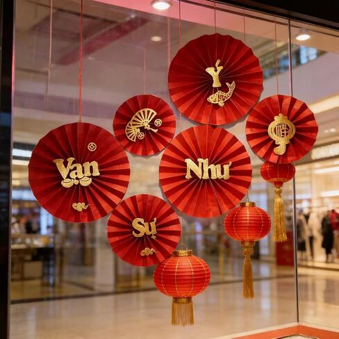 KYMY Vietnamese New Year Red Paper Fans Set, 2026 Tết Nguyên Đán Wall Decorations, Asian Lunar New Year Spring Festival Fan Decor for Party Home Wall Display, Trang Trí Tường Năm Mới Việt NAM in Saudi Arabia