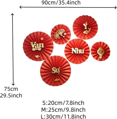 KYMY Vietnamese New Year Red Paper Fans Set, 2026 Tết Nguyên Đán Wall Decorations, Asian Lunar New Year Spring Festival Fan Decor for Party Home Wall Display, Trang Trí Tường Năm Mới Việt NAM in Saudi Arabia