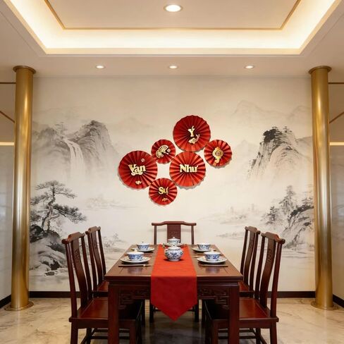 KYMY Vietnamese New Year Red Paper Fans Set, 2026 Tết Nguyên Đán Wall Decorations, Asian Lunar New Year Spring Festival Fan Decor for Party Home Wall Display, Trang Trí Tường Năm Mới Việt NAM in Saudi Arabia