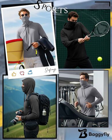 3 Pack Men's Hoodies with Mask Raglan Long Sleeve Sports Tops Compression Hooded Shirts Active Running Tees in Saudi Arabia