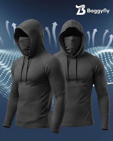 3 Pack Men's Hoodies with Mask Raglan Long Sleeve Sports Tops Compression Hooded Shirts Active Running Tees in Saudi Arabia