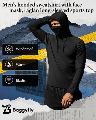 3 Pack Men's Hoodies with Mask Raglan Long Sleeve Sports Tops Compression Hooded Shirts Active Running Tees in Saudi Arabia