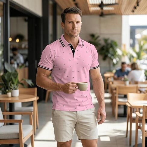 Men's Printed Short Sleeve Polo Shirt, Business Casual Style, Fashionable and Personalized Daily Wear, Sizes S-2XL in Saudi Arabia