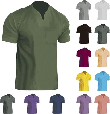 Casual Polo Shirts for Men V Neck Short Sleeve Stretchy Tees Gym Athletic Jogging Tees Summer Loose Fit Simple Tops in Saudi Arabia